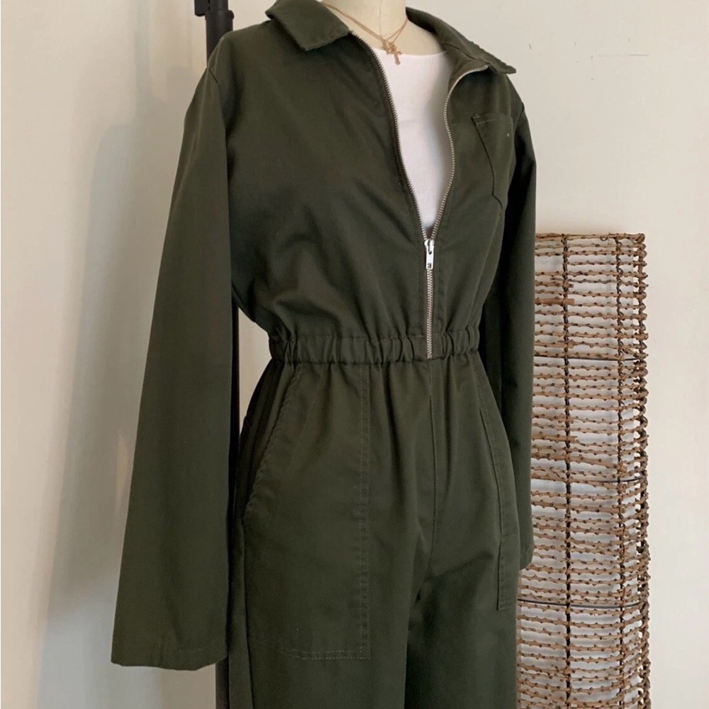 Brandy Melville Olive/Army Green Zip-Up Collar Jumpsuit